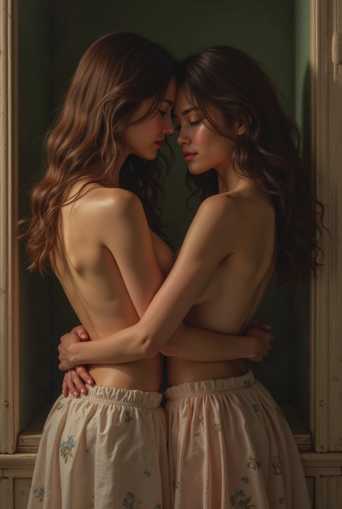 ((best qualityer)), ((work of art)), (detailded), 1 fitness woman 45 years old, caressing 1 girl 18 years old, NUDE, na sala