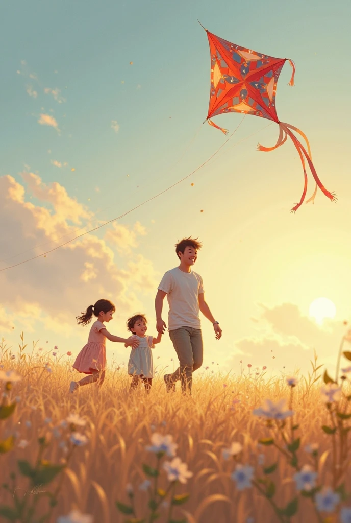 create an image with a father and his children