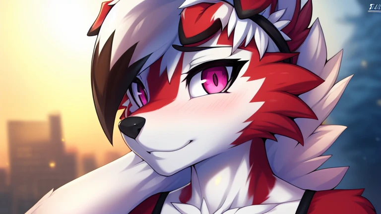 By zinfyuu on pixiv,by twistedscarlet60, uploaded on pixiv, by fluff-kevlar, (masterpiece), (best quality), (anthro furry:1.3, snout:1.2, anthro:1.3, furry:1.2, solo female:1.2),(detailed eye, pink eyes),BREAK,pokemon, lycanroc, lycanroc midnight,nude, sfw ,:o, kiss me, close up camera angle