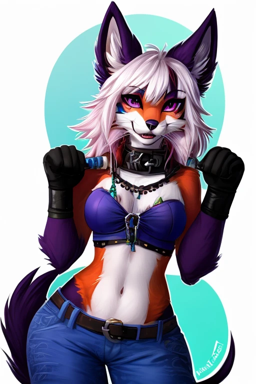 (furry art, uploaded on e621:1.4), (ruins, vines, flowers:1.2), 1girl, solo_focus, (blue:1.3) female (anthro furry:1.4), (blue fur:1.4), (high angle shot:1.2), detailed face, detailed eyes, ((furry blue colored breasts:1.4)), (detailed fur texture:1.3), (unique haircut:1.5), big fluffy tail, short hair, (seductive pose:1.2), digital painting, perfect hands, natural lighting, photorealistic (pinup), (clothed1:2)