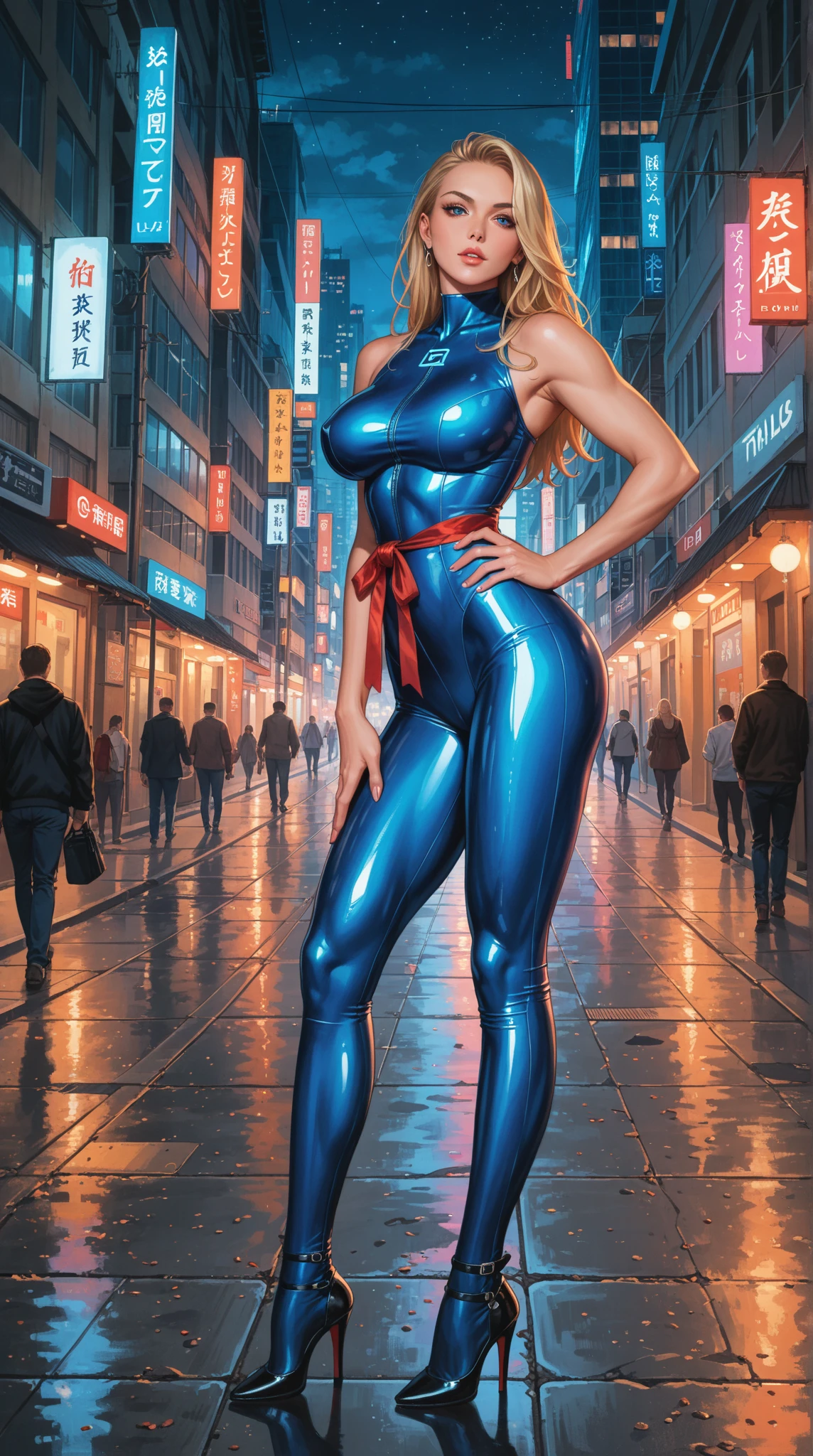 RAW, objective: (), neon slime, subject: (), style: (), attire: (), mood: (), neon metallic blue, personality: (), physique: (genetically modified to have the widest hips in the world with the smallest chest in the World, big widespread hips, and thick legs thighs hips, A (bottom-heavy, superior) body part, exaggerated curves), narrow triangular waist, wide trapezoidal hips), chest: (), waist: (), legs: (), hips: (), buttocks: (), event: (), location: (), camera: (), resolution: (), focus: (sharp), lighting: (), angle: (), film: (80 mm), photographer: (), by DynastySeries