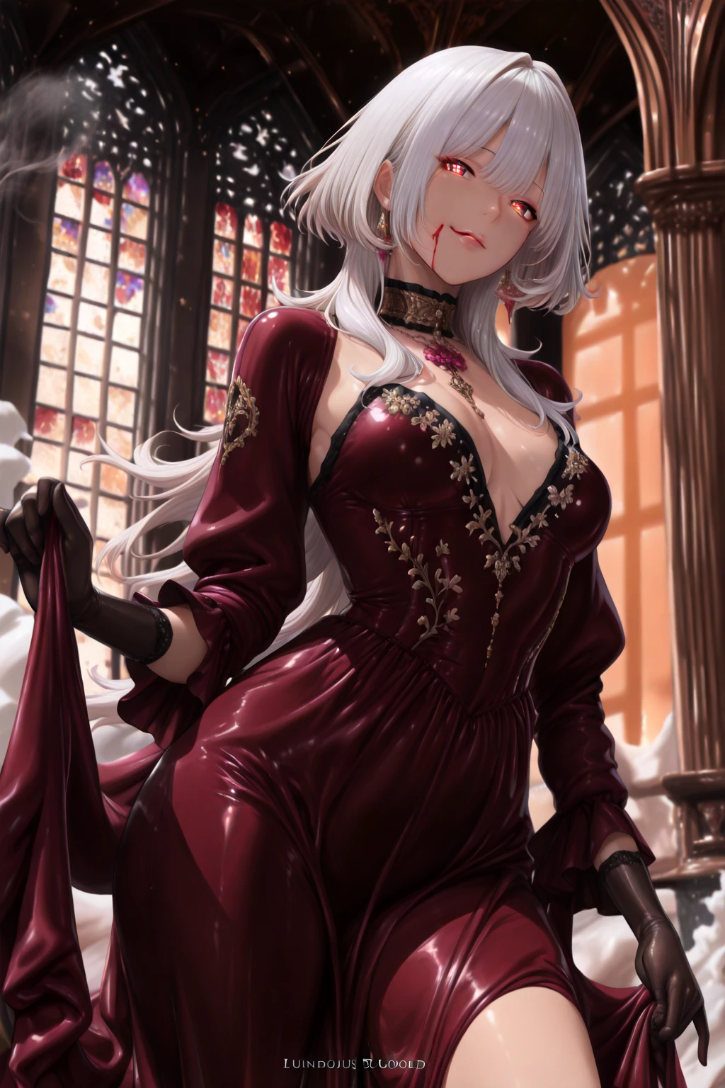 best quality masterpiece extremely detailed highres killer huge breasts Bodysuit bloody hands