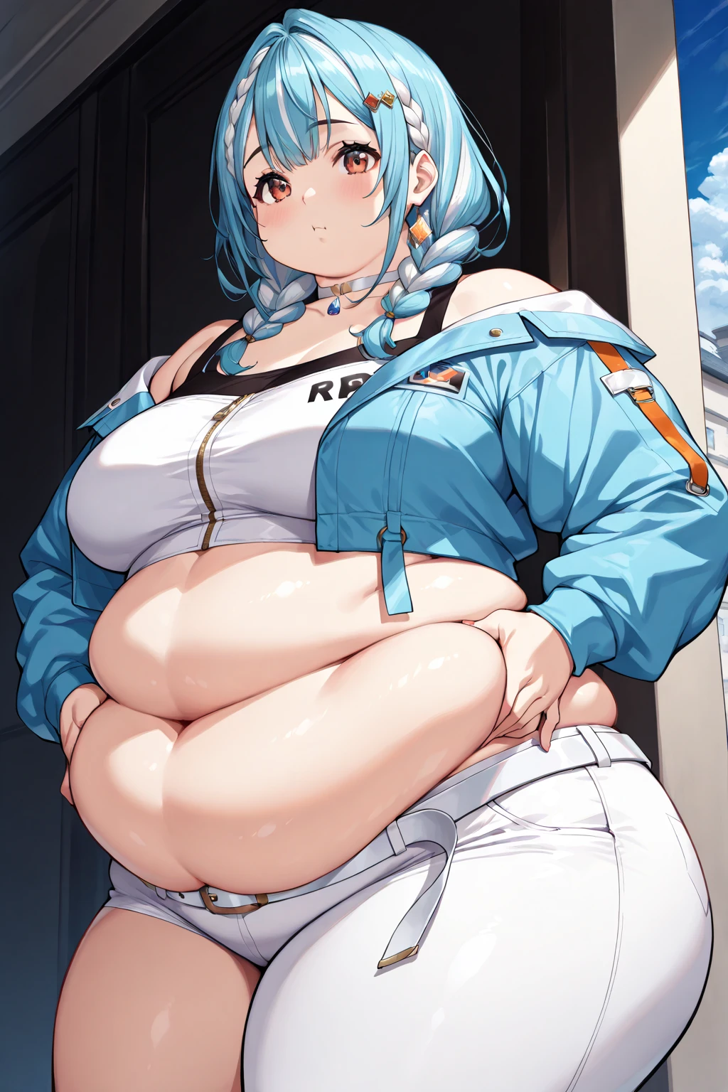 Anime art of a handsome!!! yet fat young man with he has a jiggly fat round belly!!, thicc, ((his belly is fat and round)), full body portrait of a tall!, ((fat, round body, obese )), insanely inflated hips, fullbody commission for, morbidly obese, chubby cheeks, double chin, large thighs, huge belly,expression(Smug),(( High quality, Masterpiece)) ((Passenger from Arknights in a White Kimono, belly visible))