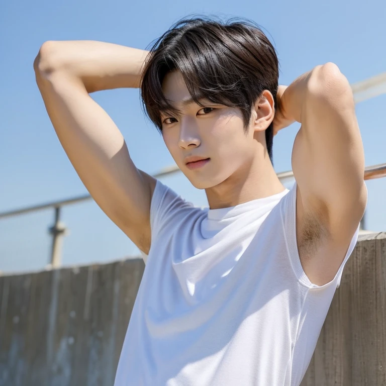 ((Highest quality, 8K, Masterpiece: 1.3))、Thailand Laos Burma Asia, Thai man, A handsome Asian rugby player with short hair, a muscular beard, and big muscles., １A man who has、 yo、Good appearance、Beautiful nose、smile、 Detailed eyes and face、beautiful light、(studio)、high resolution、（Look at the viewer.）、Fine mouth、smile、whole body: 1.5, perfect shape: 1.3, Picture of both shoulders:1.3, Navy blue round neck t-shirt:1.5