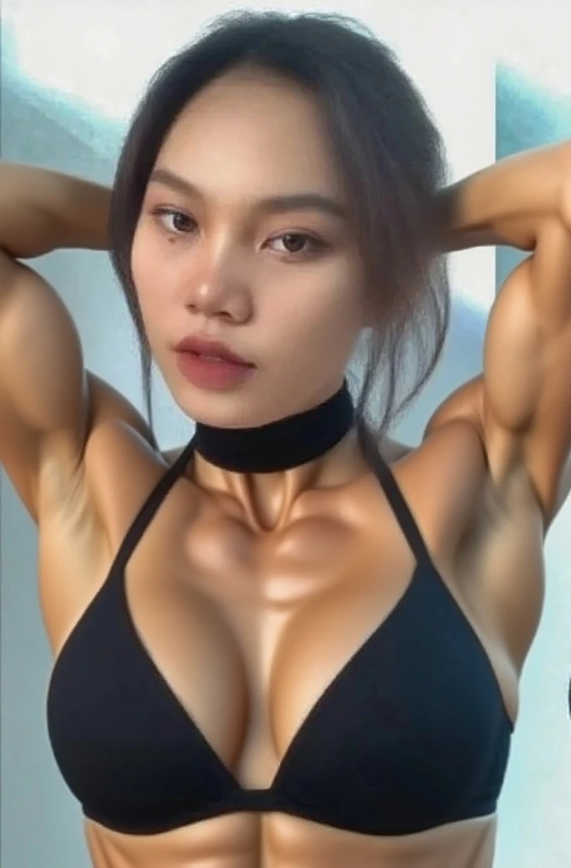 The boy with a muscular body became popular,Bad girl with heavy makeup。
