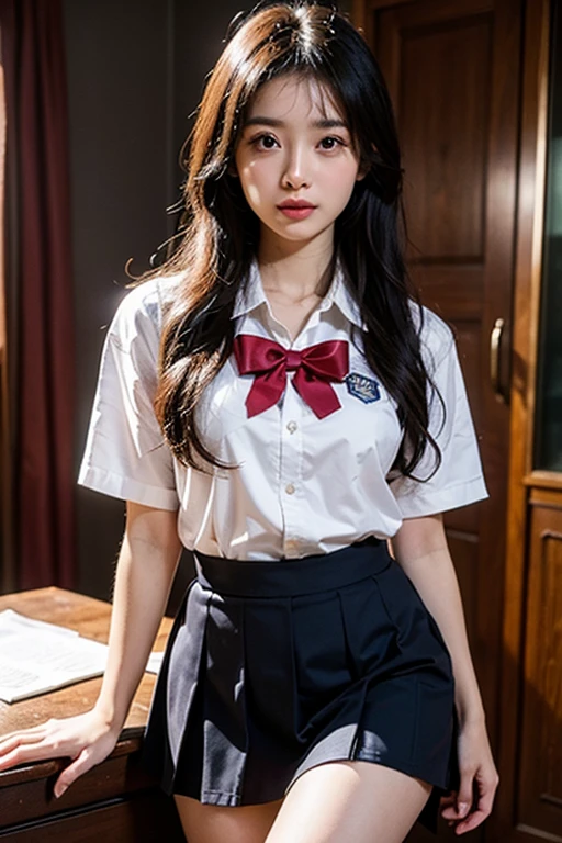 pretty embarrassing, , thin legs, tight skirts, I see underwear、I can see the pants、Glimpse、Walkway, RAW Photos, 8K, Highest Quality, Ultra-high resolution, beautiful faces detailed, Real Human Skin, Gentle expression, Front view, Angle from below, Long hair, Realistic, Photorealistic, Cute, Short skirt, cute school girl, Japanese  Schoolgirl Uniform, wearing japanese school uniform, Surreal High School Girl, Whole body,