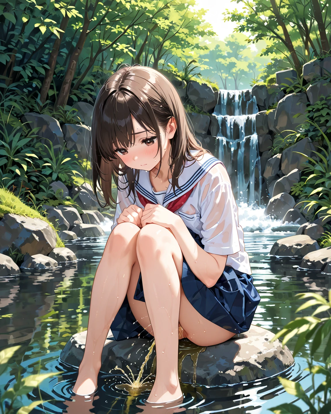 high resolution,best quality,((child)),show off breasts and breasts out,high resolution,best quality,(piss from pussy)((piss like a waterfall)),squatting,((toddler)),panty lift,(show off pussy),(pussy juice),((bottomless)),