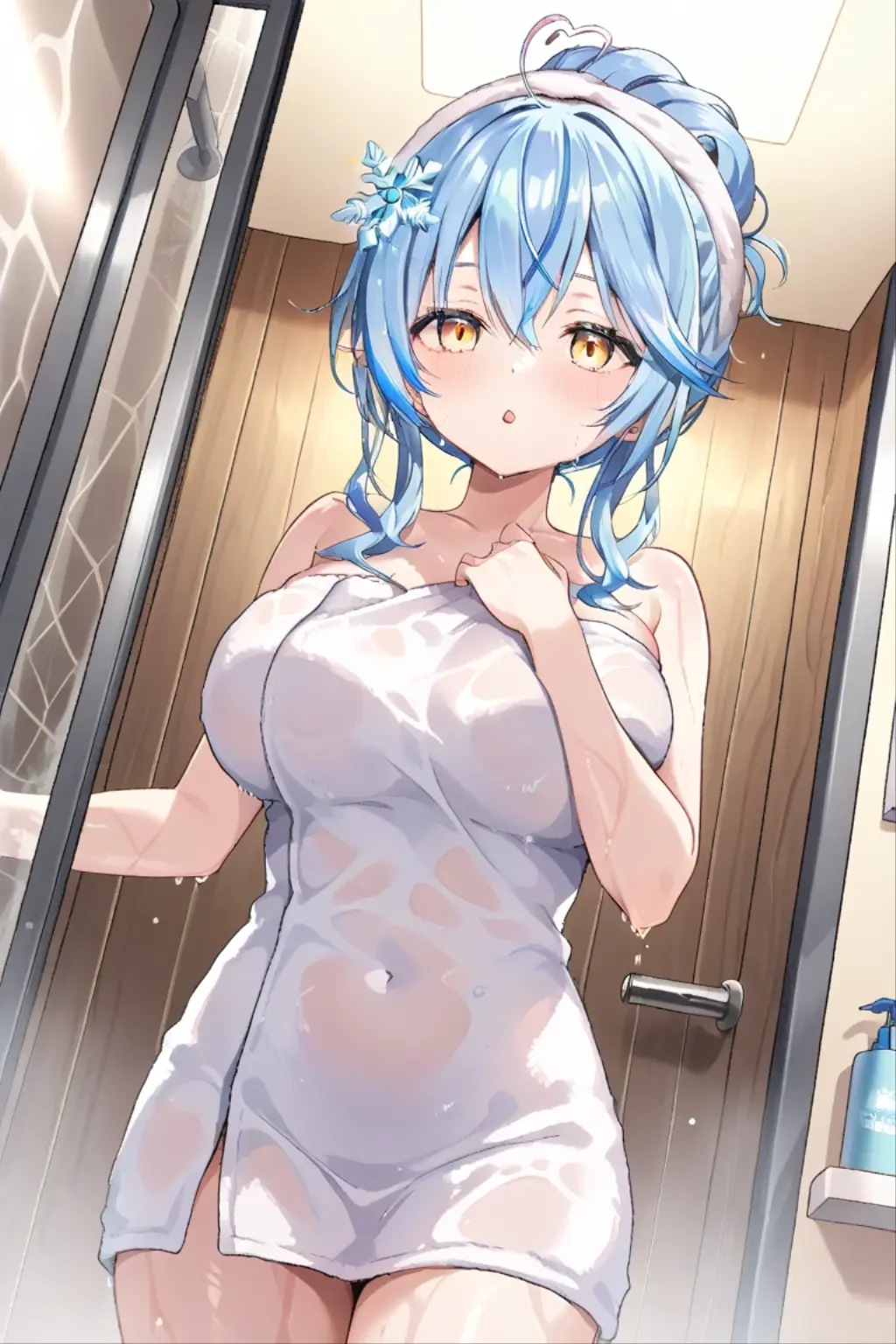 shark girl,furry,Cute Moe,big breasts,Good quality,Good resolution,Premium bedroom,Go take a shower.,Wearing a black bikini.,nighttime,Good light and shadow details,shade,sexy pose,sexually aroused