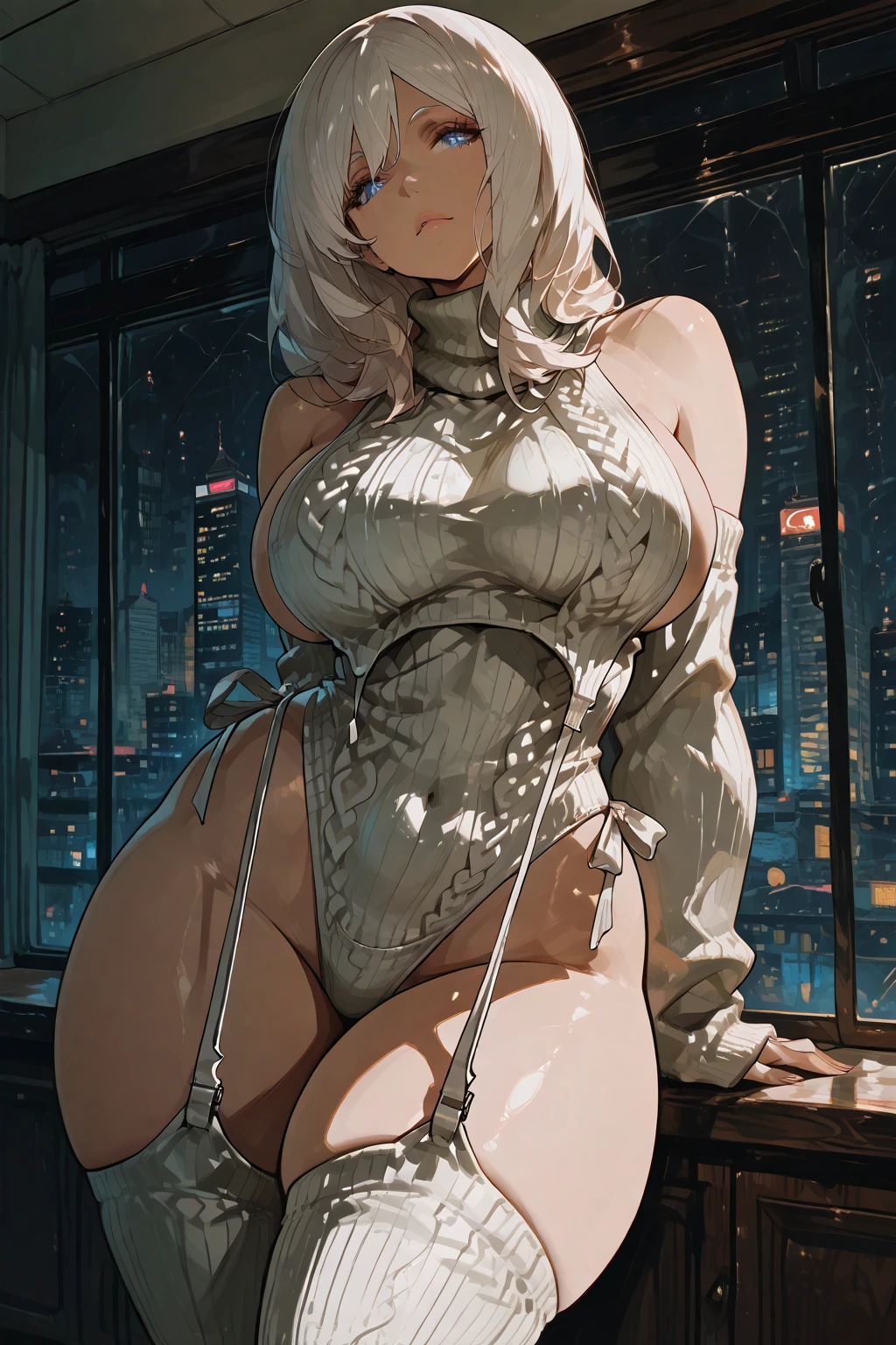 Sexy gray hair girl with glasses, busty and big ass, in transparent underwear kissing