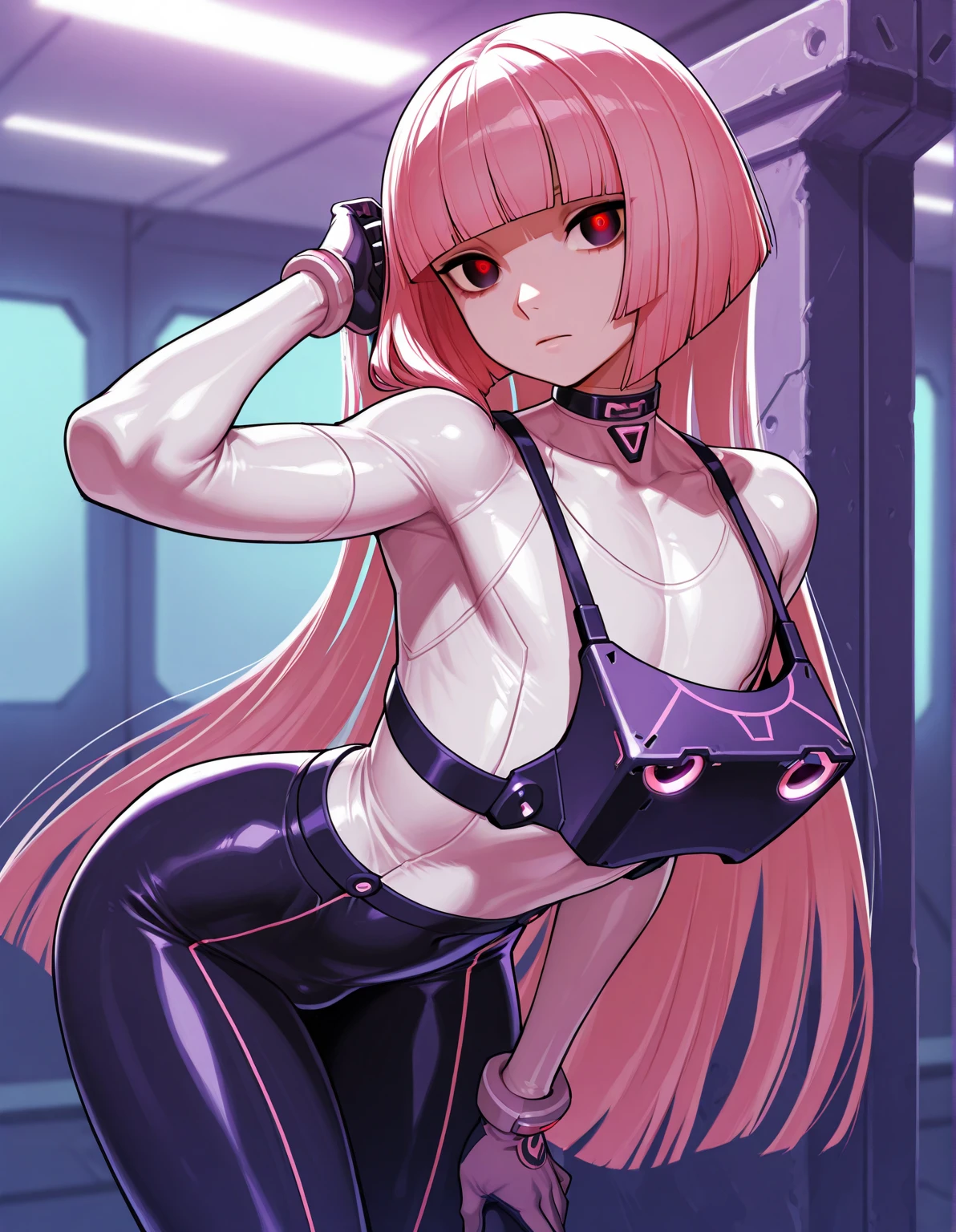 highest quality, 8k, High resolutionアート, High resolution, Super detailed, Very detailed, Cyberspace, (Natural standing posture), (pink hair), thong, bandaids over nipples, large breasts, wide hips, (perfect body proportions), see-through clothes, sheer clothes, transparent clothes