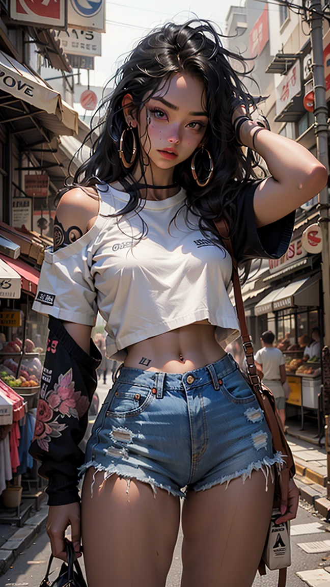 masterpiece、highest quality、High resolution、photorealistic、High resolution、Raw photo、((A back alley surrounded by brick and concrete walls covered in graffiti、natural lighting、graffiti art、hip hop、colorful spray cans))、((1girl、A woman wearing a hoodie, ripped jeans and sneakers is sitting on the ground、detailed face and eyes、beautiful face、ponytail、shiny skin、realistic skin texture、shine of necklace、dynamic pose、look at the audience、 big breasts、big ass))、