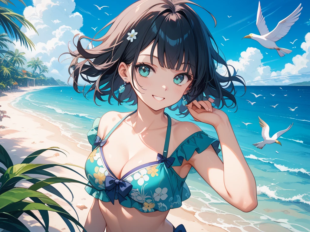 Swimwear、Concept Art、masterpiece、smile、Upper Body、high resolution、Playing in the sea