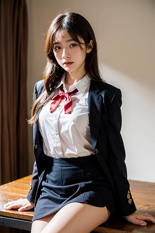 (In 8K、RAW Photos、Highest quality、Realistic、Realistic、Professional Lighting、masterpiece、Very delicate and beautiful、Very detailed、finely、Very detailedな、High resolution、Full Shot)、software、Classroom scenario、1 Girl、Beautiful woman(Woman 1)、Tie your hands behind your back、bondage、She is wearing a white jacket and a white tight mini skirt.、Beautiful Face:1.5、Slim figure、Big Breasts、Wide Hips、Rope Bondage、She is standing