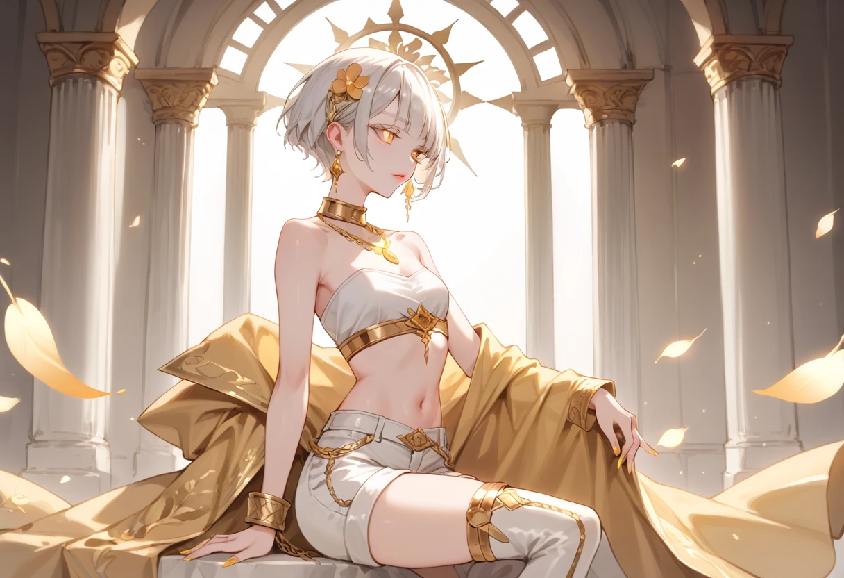 A topless 7 year old girl gray hair in The Palace Hall