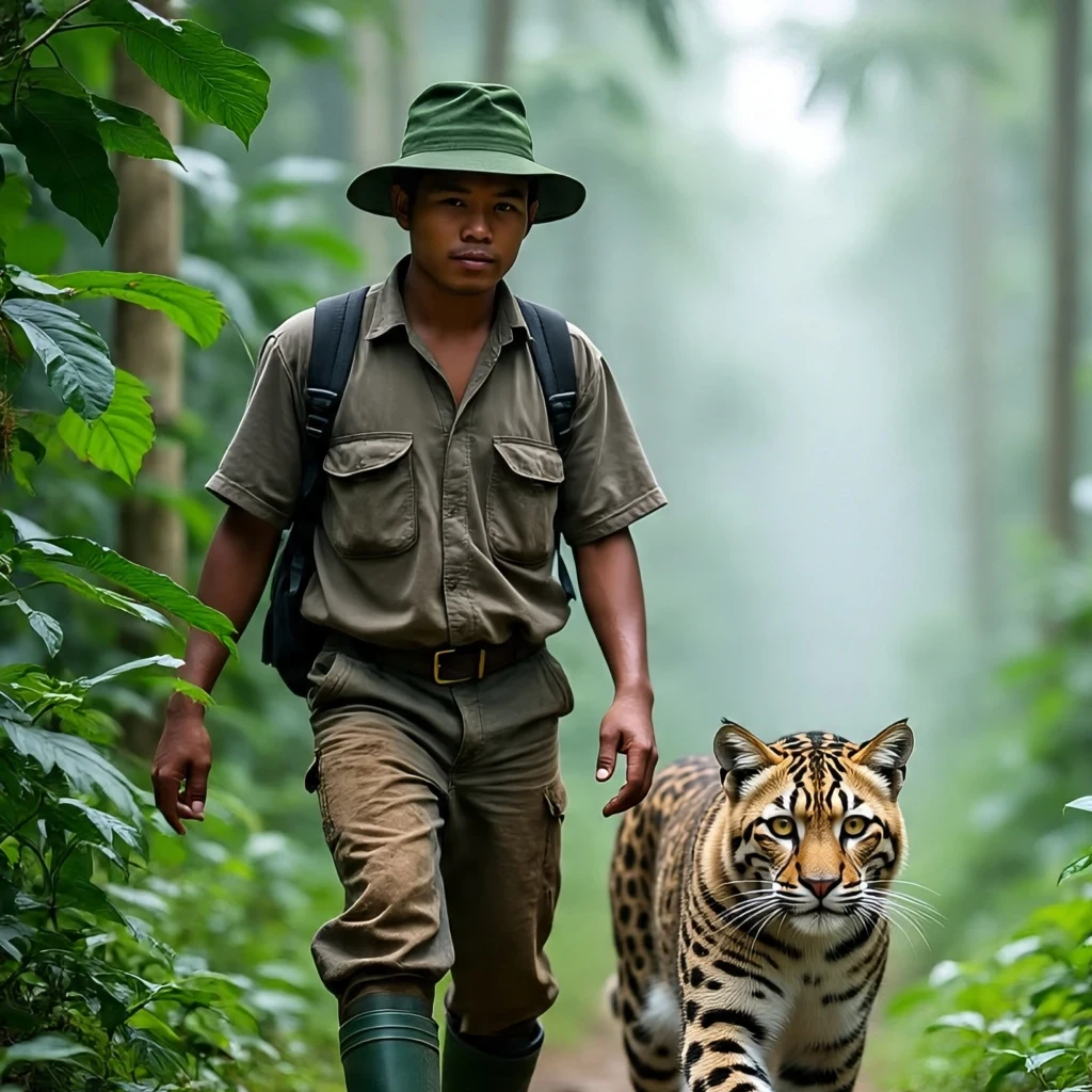 Kid and animals in jungle 