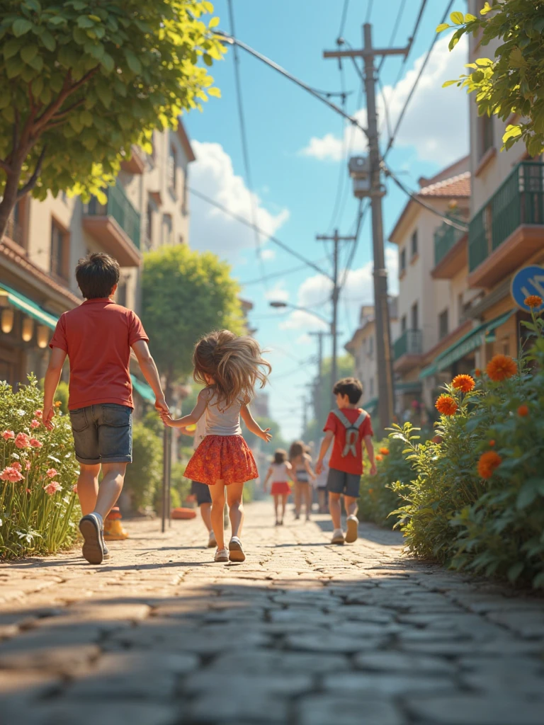 Create a crazy person for this song: a boy and a girl from the street happy holding hands as they walk and the clock of time is the way