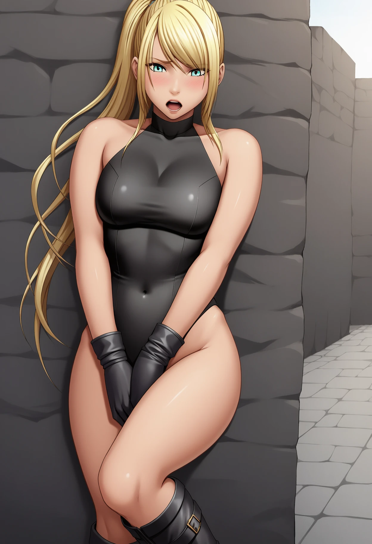 ((sexy girl ,gyaru))nsfw,glamorous,  voluptuous, prison ,embarrassed, flushed, flushing,black stripe one-piece swimsuit