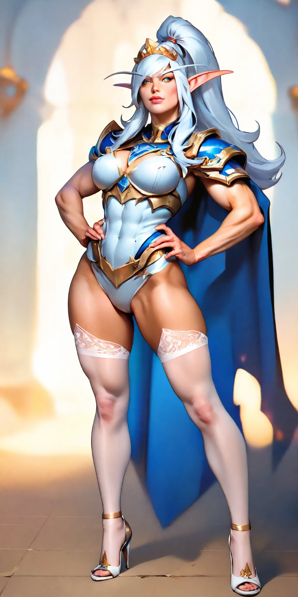 Scenary: Plain background Character: Solo Female: Body, full body toe to head: Tall and slim with an hourglass figure Toned and muscular physique Slender abs Perfect anatomy (hands on hips, good hands, best hands)