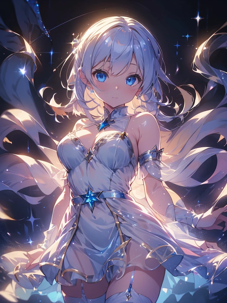((((ink))),((watercolor)),world masterpiece theater, ((best quality)),depth of field,((illustration)),(1 girl),anime face,medium_breast,floating,beautiful detailed sky,looking_at_viewers,an detailed organdie dress,very_close_to_viewers,bare_shoulder,golden_bracelet,focus_on_face,messy_long_hair,veil,upper_body,lens_flare,light_leaks,bare shoulders,detailed_beautiful_Snow Forest_with_Trees, spirit,grey_hair,(Snowflakes)),floating sand flow,navel,(beautiful detailed eyes), (8k_wallpaper),