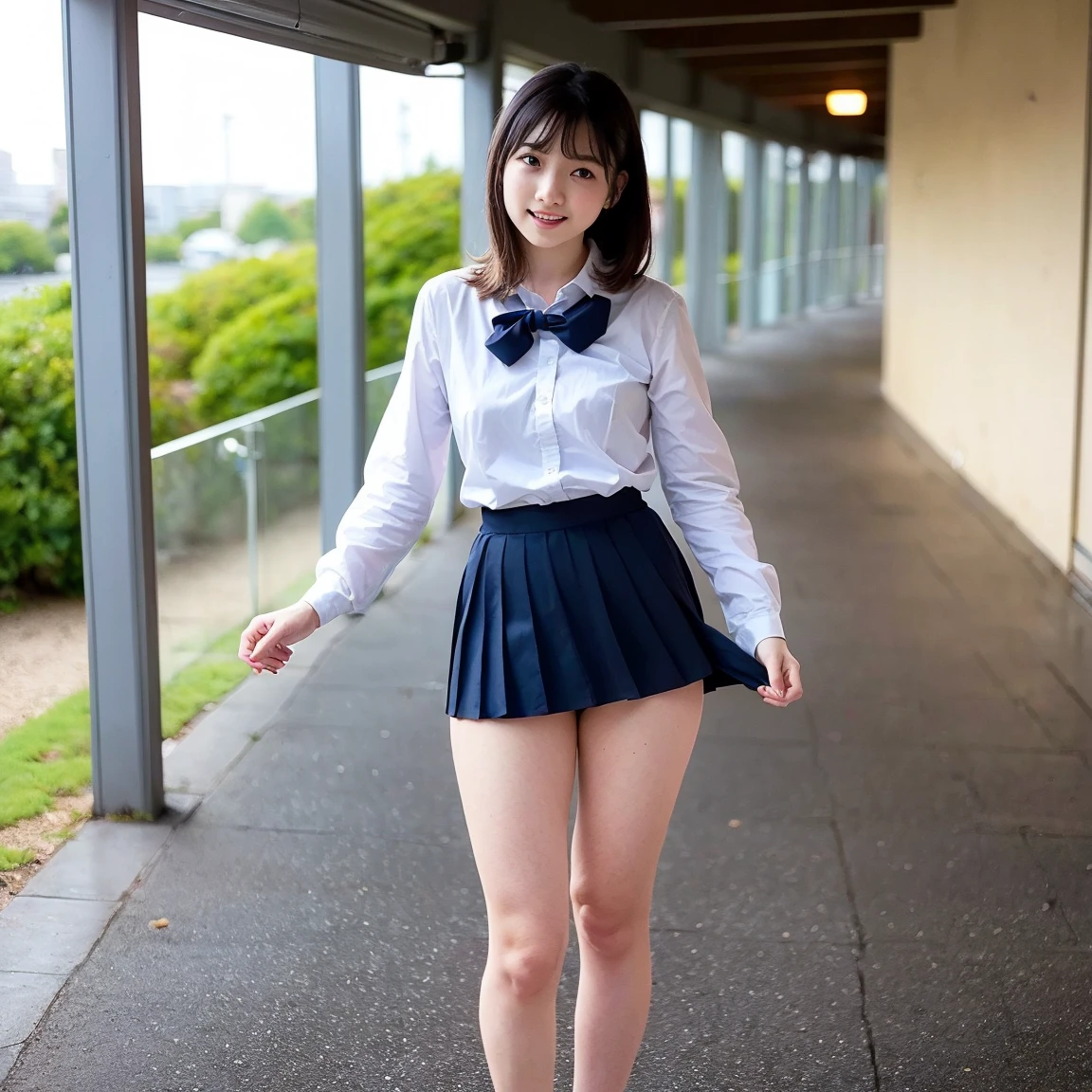 School classroom、high school girl、blouse、Knitted Vest、Navy blue knee socks、Japanese high school students、short hair、 woman, RAW shooting, One Girl, ((Straight from the front)),Soft lighting, high quality,  (Professional Lighting: 1.6), 日本人woman, From ankle to head, Shooting from the feet, height: 160cm, Weight 50kg, (((Thin cotton white underwear is visible.)))、(realism: 1.8, Realistic),Looking into the camera, ((high qualityスキン: 1.8, Glowing Skin)), 8K Ultra HD,(Stunning beautiful face)、Perfect lighting,(Realisticリアルな肌の質感,Realistic, Realistic:1.1),My groin is touching the corner of the table