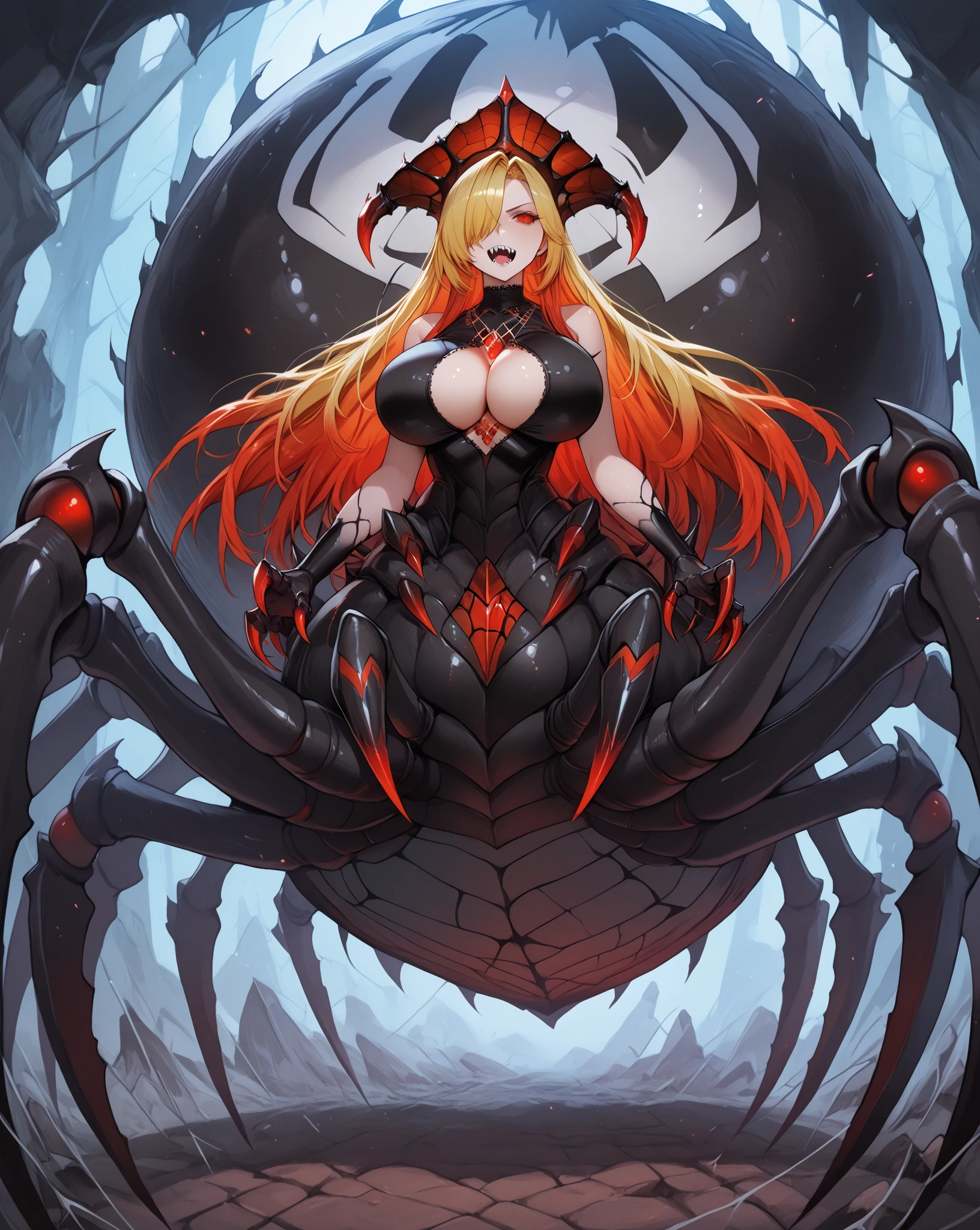 Anime - Latex style woman sitting on a huge chair with tentacles in exquisite details. Anime. Tentacles, covered with tentacles, some tentacles are touching her, tentacles are wrapped around, wrapped in black tentacles, huge greasy tentacles and eyes, tentacle monsters, huge tentacles, tentacle-shaped tongues, tentacle beasts, tentacles, big breasts, super giant, giant baby, super pregnant belly