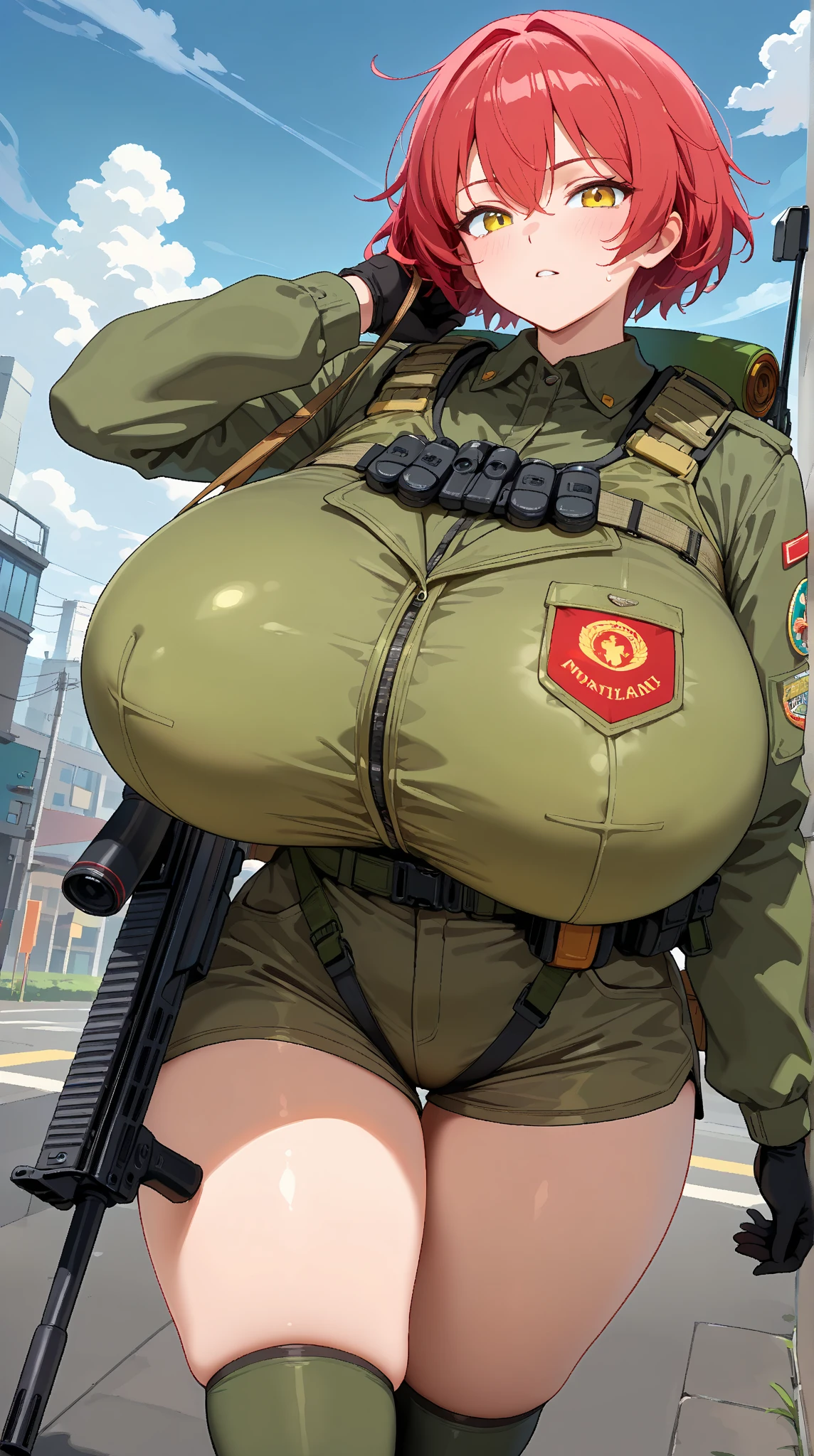 High resolution, Anime Style, bazooka,Combat bikini girl,Beauty,Big Breasts,Scarf,Wearing a gas mask,soldier,I can&#39;t see your face,Long hair,Silver Hair, Russian Beauty,After the collapse of the world,Submerged buildings,serious,snow