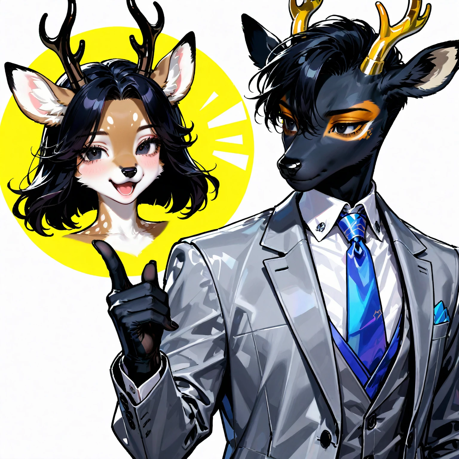 Duo, Female and Male, (Anthro female protogen, White fur, White punk hair with cyan details, Cyan facial features, Small breasts), (Anthro male wolf, Grey fur, Black punk hair, Glowing red eyes), ((Detailed/Realistic background)), Inside class room, (Female anthro wearing, White button up shirt, Blue skirt, White tights, Blue tie), (Male anthro wearing White button up shirt, Black pants with belt, Black blazer, Black tie), Making out, (4k, Detailed), 