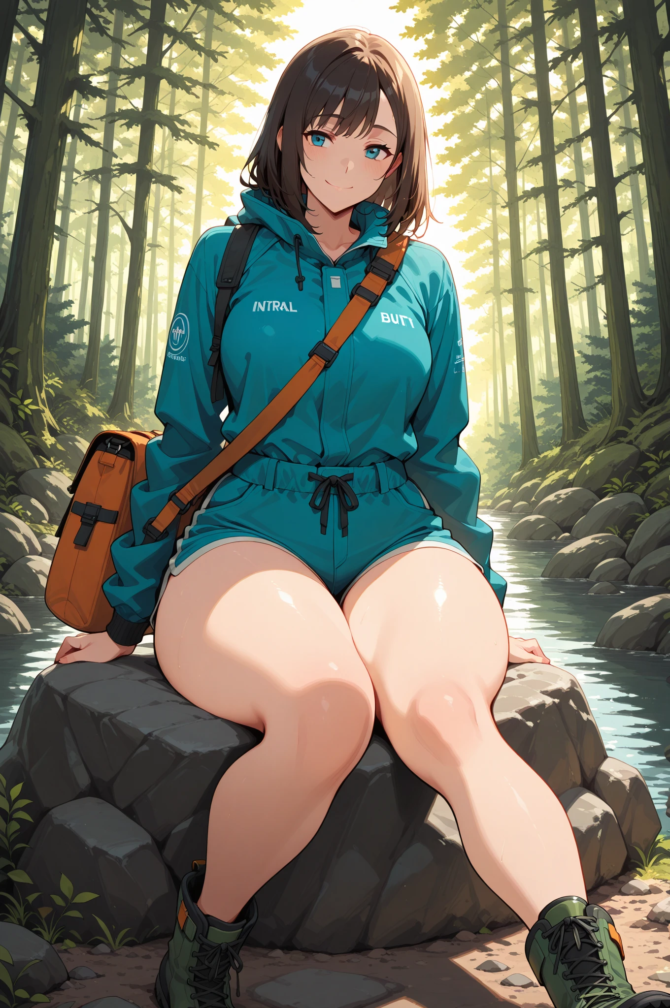 masterpiece, best quality, ultra-detailed, illustration, 1girl, solo, outdoors, camping, night, mountains, nature, stars, moon, tent, twin ponytails, green eyes, cheerful, happy, backpack, sleeping bag, camping stove, water bottle, mountain boots, gloves, sweater, hat, flashlight, forest, rocks, river, wood, smoke, shadows, contrast, clear sky, constellations, Milky Way, peaceful, serene, quiet, tranquil, remote, secluded, adventurous, exploration, escape, independence, survival, resourcefulness, challenge, perseverance, stamina, endurance, observation, intuition, adaptability, creativity, imagination, artistry, inspiration, beauty, awe, wonder, gratitude, appreciation, relaxation, enjoyment, rejuvenation, mindfulness, awareness, connection, harmony, balance, texture, detail, realism, depth, perspective, composition, color, light, shadow, reflection, refraction, tone, contrast, foreground, middle ground, background, naturalistic, figurative, representational, impressionistic, expressionistic, abstract, innovative, experimental, unique