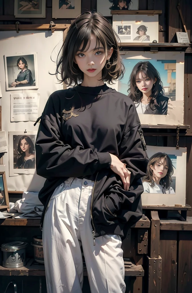 One in profile taking a call, short black wavy hair, with a sweatshirt, masculine, man