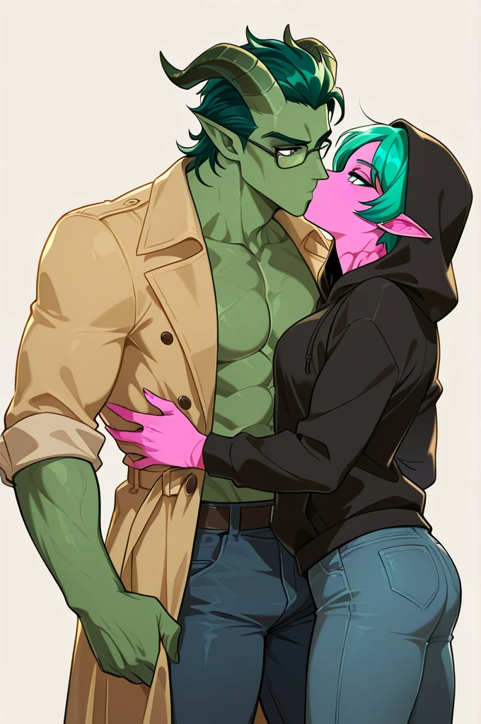 (best quality:1.3), (4k quality), sexy, 1 mature woman, goblin, in lingerie, two men on the sides, ((Detailed face)), (blush), bedroom, (shorts)