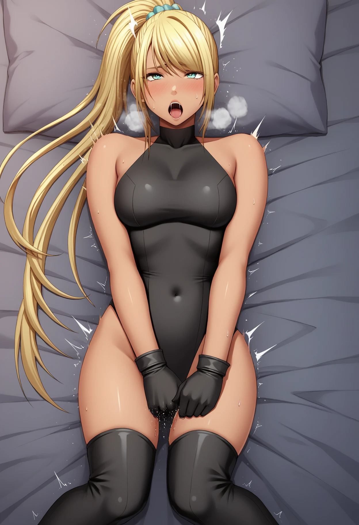 absurd, 1girl, Bismarck /(Kancolle/), lying on the bed, looking at the viewer, [angry:frightened:0.3], clenched teeth, ((disgust, shady face:1.15), (sweat, sweatdrop)), raised arms, blond hair, blue eyes, big breasts, military uniform, military hat, pointed cap, hat ornament, black breeches, loose sleeves, brown gloves, anchor, grey thighs, long sleeves, exterior, (erotic, obscene: 1.05),  beautiful skin, perfect anatomy school, simple back,skin,((no fabric, no clothes, no panties)), low transparent panties, Thai transparent panties site, ((garment with holes, torn garment)), no shadow, ((between visible leg, between perfect leg)), perfect anatomy, (extremely detailed 8k CG unit wallpaper), (masterpiece), (best quality), (ultra-detailed), (best illustration), (best shadow), (photorealistic: 1.4),,  no wrinkle, 8K, Best quality, Masterpiece, Ultra High resolution, (Realism: 1.4), Original photo, (Realistic skin texture: 1.3), (Film grain: 1.3)