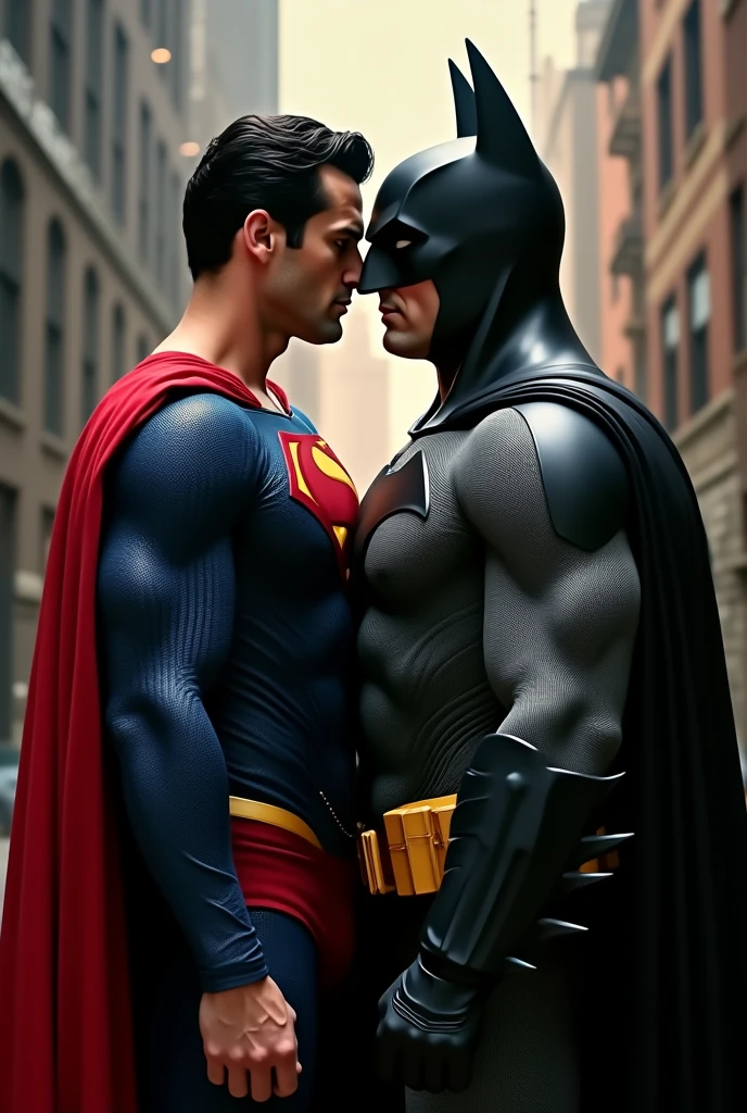 Male Superman and male Batman kissing, Batman Is pregnant