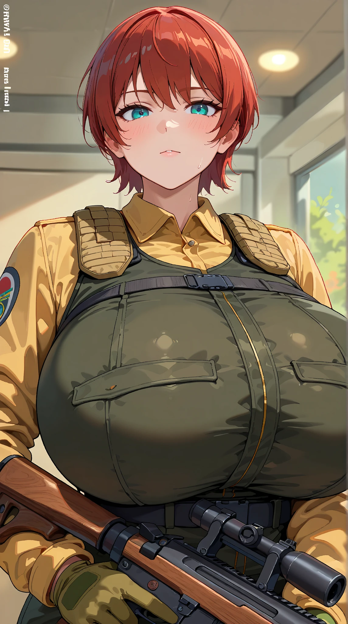 Grown woman, MILF, Red poetry, pony tail, Farmers' uniform, , Slim waist, Skinny legs, Slim legs, Skinny body, huge breasts, Big breasts, Saggy breasts, Sunny day, farm, Cinema lighting, The body smells sweaty , Freckles on the cheeks