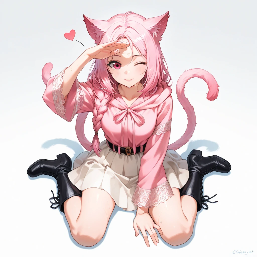 巨作, Best quality, cat_Pose, Collar, wall-paper, white thighhighs, aqua eyes, extra short leather skirt, Seductive smile, kemonomimi_patterns, Panties,nsfw
