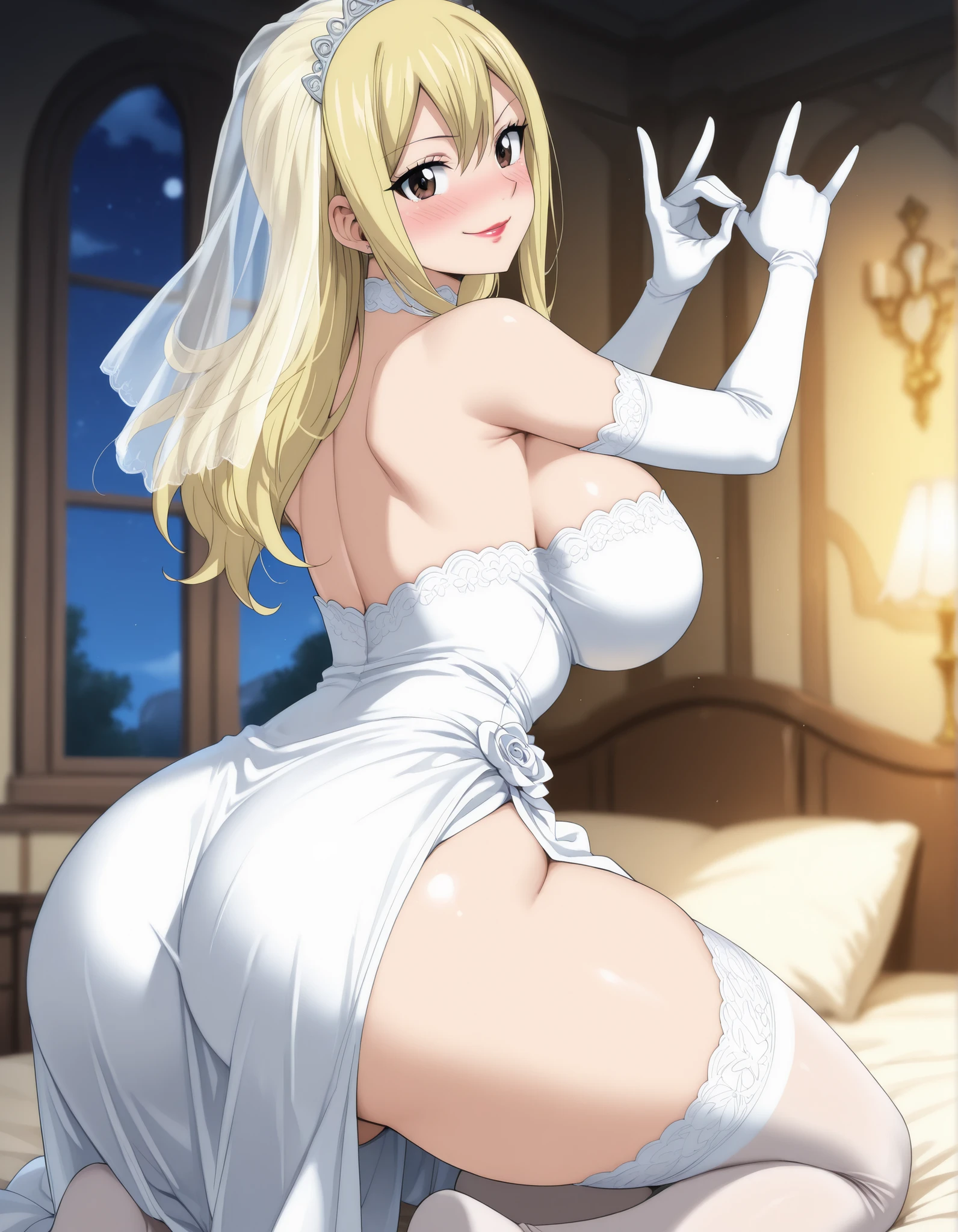 hight resolution, top-quality, ultra-quality, The ultra-detailliert, lighting like a movie、full of sweat、Wearing sweat、(((((sexy precure wedding)))))、、、(My whole body is sweaty、after sex、spread legs and show off pussy、not wearing underwear、accurate anatomy、beautiful nipples、protest、angry face、blush、masturbation、)、Obscene atmosphere、Front Camera Angle