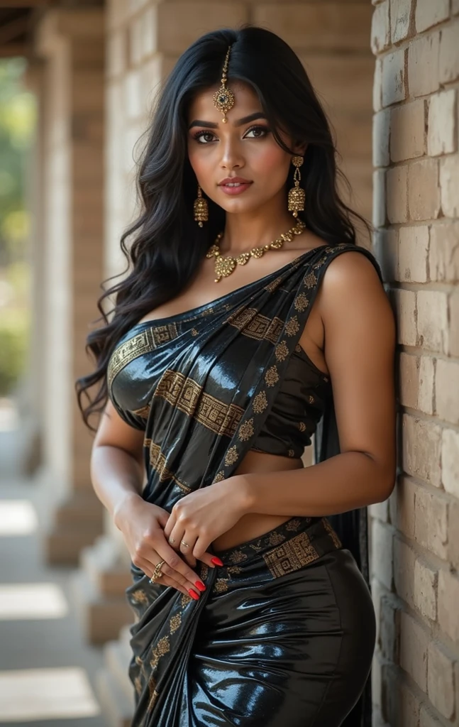 Here's a brief image prompt paragraph:

"Generate an image of a modern Indian influencer, with fair skin and black hair styled in a trendy look. She wears a vibrant, fusion outfit with traditional Indian jewelry and accessories. Standing against a chic, urban backdrop, she exudes confidence and empowerment, with a subtle smile and direct eye contact. Incorporate Indian cultural elements, like henna patterns or mandala art, to blend tradition with modernity. The image should radiate style, beauty, and strength, reflecting the influencer's personality and charm."