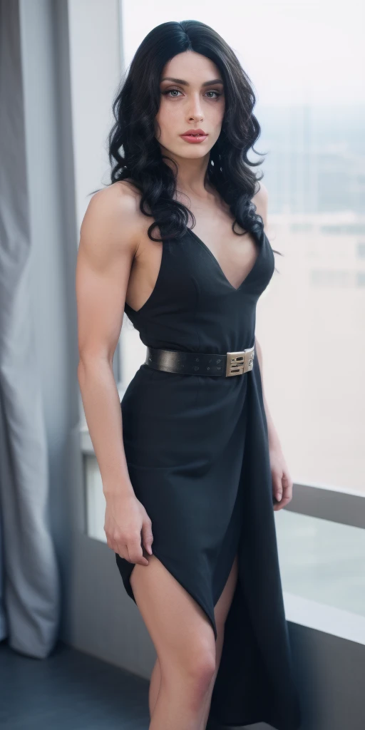 <lora:lndcrtr_v1.0b:1> lndcrtr,  (Sharp focus: 1.5), portrait, stunning young woman, (flawless skin: 1.5), (intense gaze: 1.3), (smoky eye makeup: 1.2), (defined jawline: 1.2), (toned physique: 1.3), wearing (bodycon dress: 1.3) while (looking out over the city skyline: 1.5). (Dramatic lighting: 1.5), shallow depth of field, bokeh, 8K, HDR. by (Steve McCurry: 1.5)