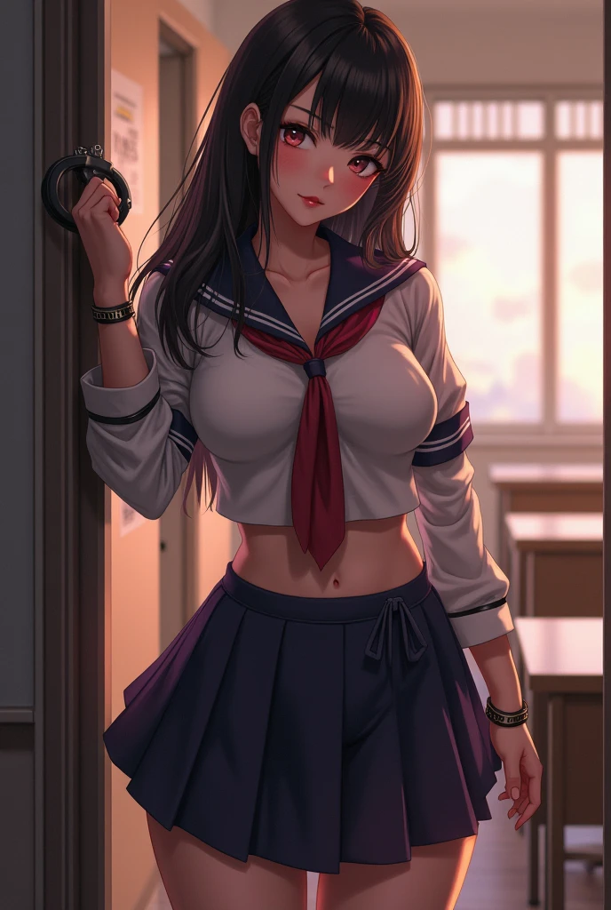Obra maestra, La mejor calidad, solamente, 1girl, Azula, boca cerrada, sonrisa afectada, maquillaje, escote, (Camisa blanca, minifalda, bragas), caderas anchas, ASS, grande, En pie, Piernas separadas, lipstick, Mirando al espectador, Antecedentes escolares, Escritorios, blackboard, erotismo, Gyaru, colegiala-