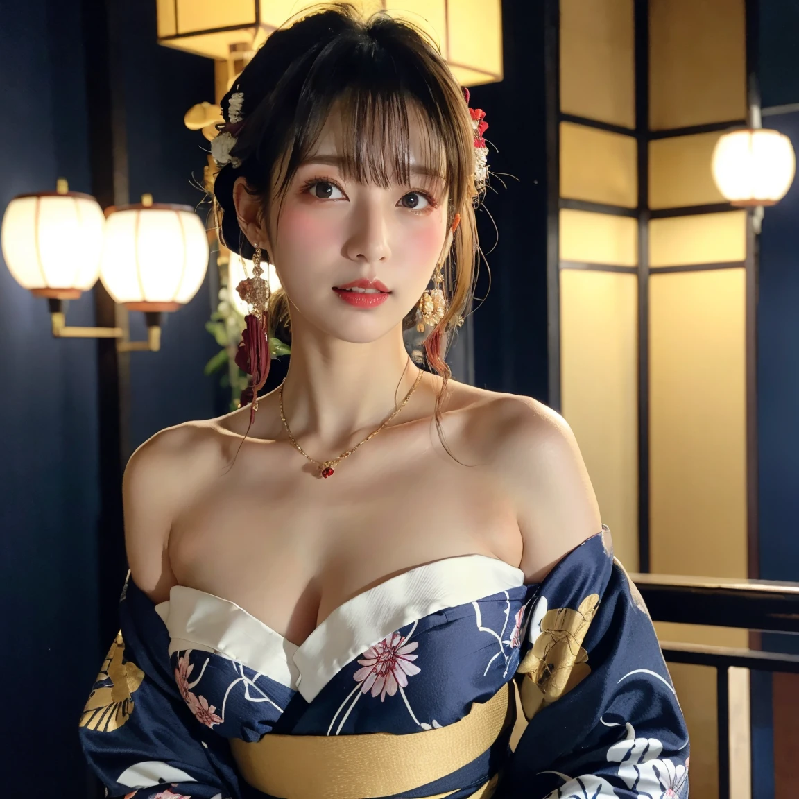 Mix 4, (8k, Live Shooting, Highest quality, masterpiece: 1.2), (Real, Photorealistic: 1.37), 一人のgirl, cute, night, rain, Wetty, Professional Lighting, Photon Mapping, Radio City, Physically Based Rendering, Gradient black hair, Gray Hair, Short Curly Hair, good looking, girl, Highest quality写真, High resolution, 1080P, (Clear Face), (Detailed face description), (Detailed hand description), (masterpiece), (Exquisite CG)、Extreme light and shadow、Disheveled Hair、Masterwork、Rich details、(Fine facial features)、(Highest qualityの写真)、(Masterpiece)、(Detailed eyes)、Look in front of you、Detailed clavicle、((Mid-breasted))、Nipple erection、Sexy、Lady、Clear、Smooth Hair、Clothes are not shiny、yukata、firework、kimono、桃色のkimono、ピンクのkimono、花柄のkimono、Summer festival