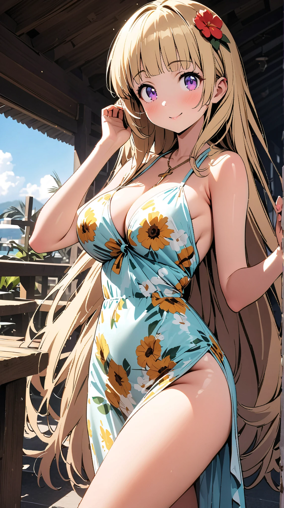 masterpiece, best quality, beautiful art, high resolution, well formed hands, body and fingers, 1 woman, solo, LisaMinci  adult, grown up, big breasted, cleavage, full body, hair ornament, gorgeous legs and thighs, smile, wearing a Mii outfit, sexy and skimpy jungle bikini, pelvic curtain, she is fighting in a combat match at a martial arts tournament, she is getting ready to fight, making her guard pose, action and fighting scene, about to hit the viewer, looking at the viewer, sweating , feeling confident and proud, smiling joyfully and happily, charming her opponent with her beauty, winking at the viewer, fighting scene, martial arts tournament on the beach 