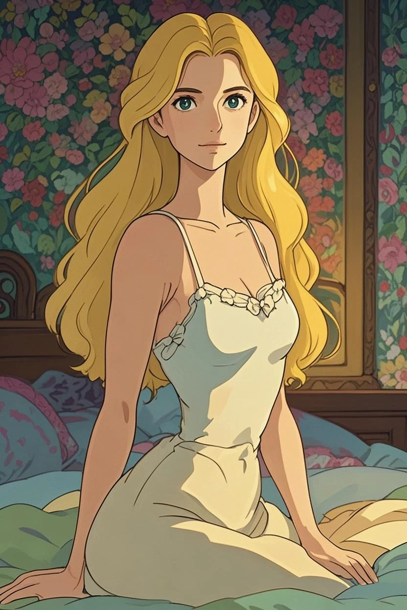 best quality, high resolution, large breasts, blush, smile, cowboy shot, looking at viewer, Zelda, pink lip, in a temple, Green eyes, White dress