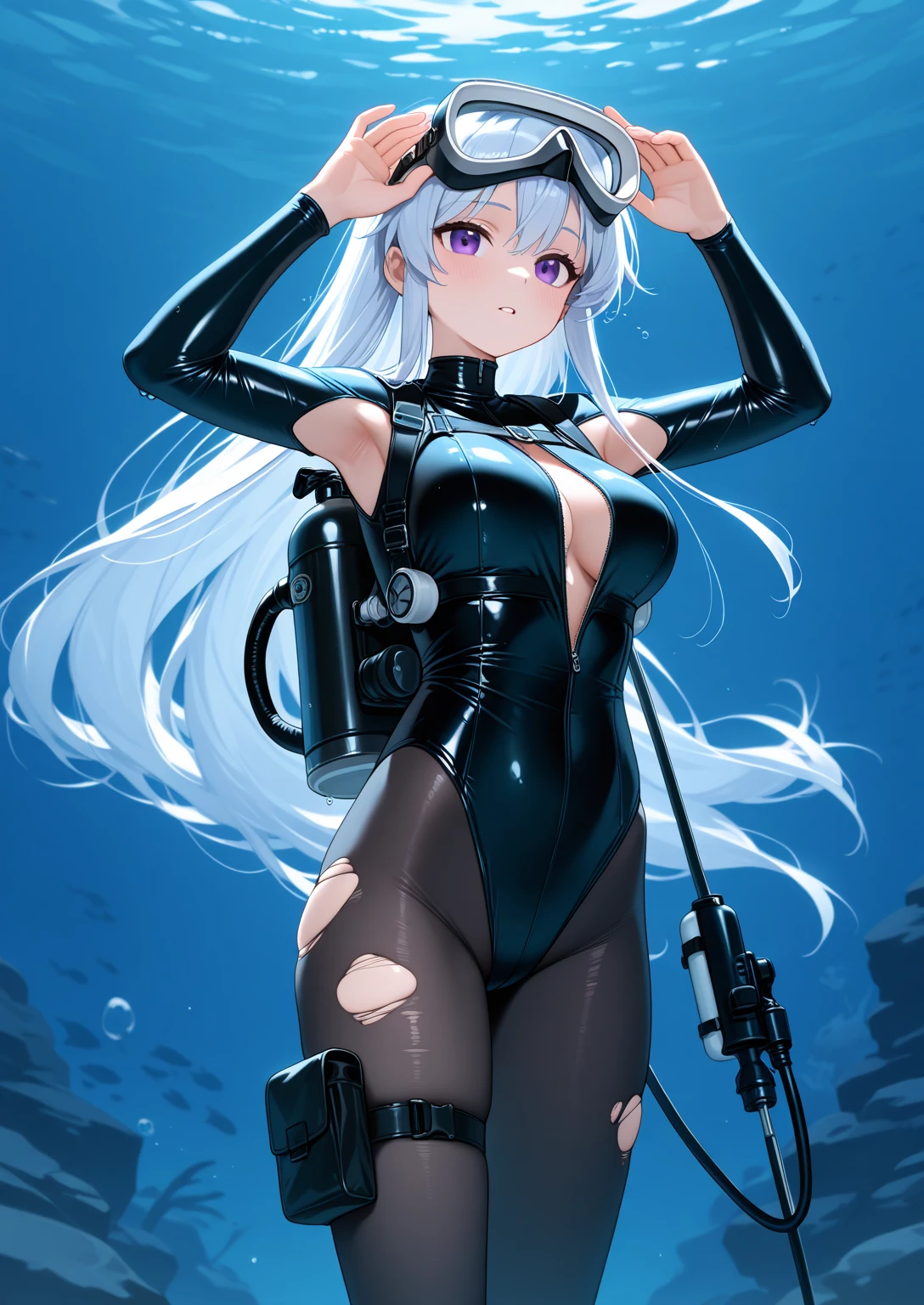 masterpiece, high quality, extremely detailed, 1woman, solo, 4K, Masterpiece, highres, absurdres, edgBunny, a woman in a black bathing suit posing,wearing edgBunny,