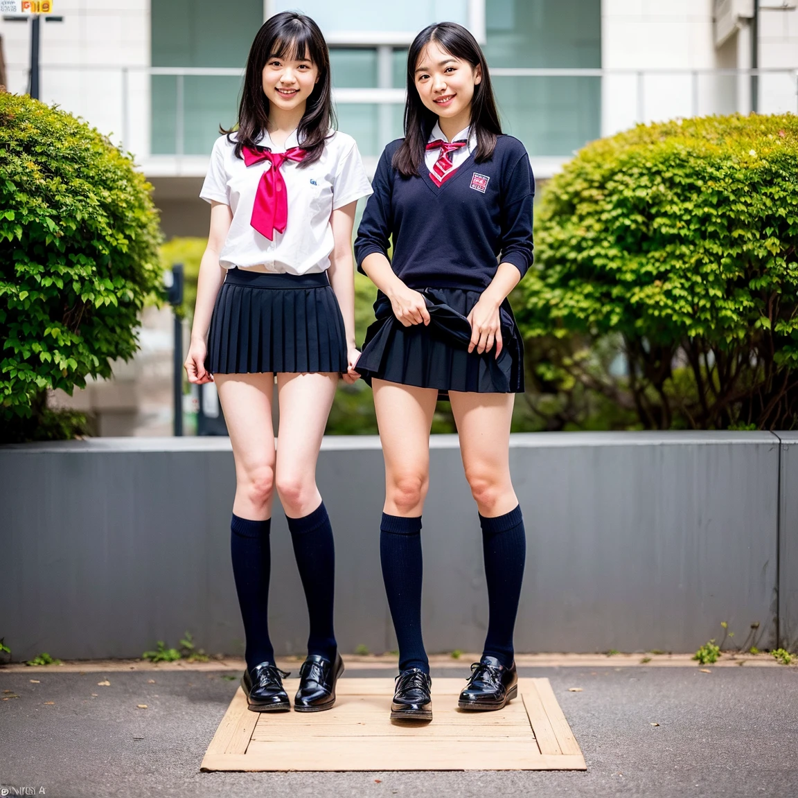 Magazine Cover:1.3、、(２分割photograph:1.3)、(Beautiful 9 year old Japanese female、summer、((Primary school students:1.3))、((primary school)),All are under 90cm tall:2.0、Spread your legs、squat、(Squat:1.3)、Showing off pussy:1.3), Cute face,（8K、Raw photography、Highest quality、masterpiece：1.2),(Black-haired、Curly Hair、ponytail:1.7),View Audience,Viewed from the front,erotic,(Super Sentai Series、She is wearing a red Pretty Cure costume.:1.6)、(Super Sentai Series、She is wearing a blue PreCure costume.:1.6)、Thin chest、Small nipples、Small breasts、(Slim figure:1.3)、Ultra-high resolution,beautiful,beautiful 顔、,(alone, alone、 background:1.9),whole bodyボディー,、(black eye、Japanese women: 1.3),（Photorealistic：1.37）、Photon Mapping,reality、(Baby-faced and cute: 1.3)、(Cute Smile: 1.7)、With a round face、Physically Based Rendering、Depth of field rally background、photograph, (I can see your knees,Thigh close-up、The blue skirt is too short、Spread your legs、Showing off pussy:1.3),whole body、Super quality、(((There are many adult Yakuza men around the girl.:1.5)))、whole body撮影、、Full Body、From below、Put your hands behind your head