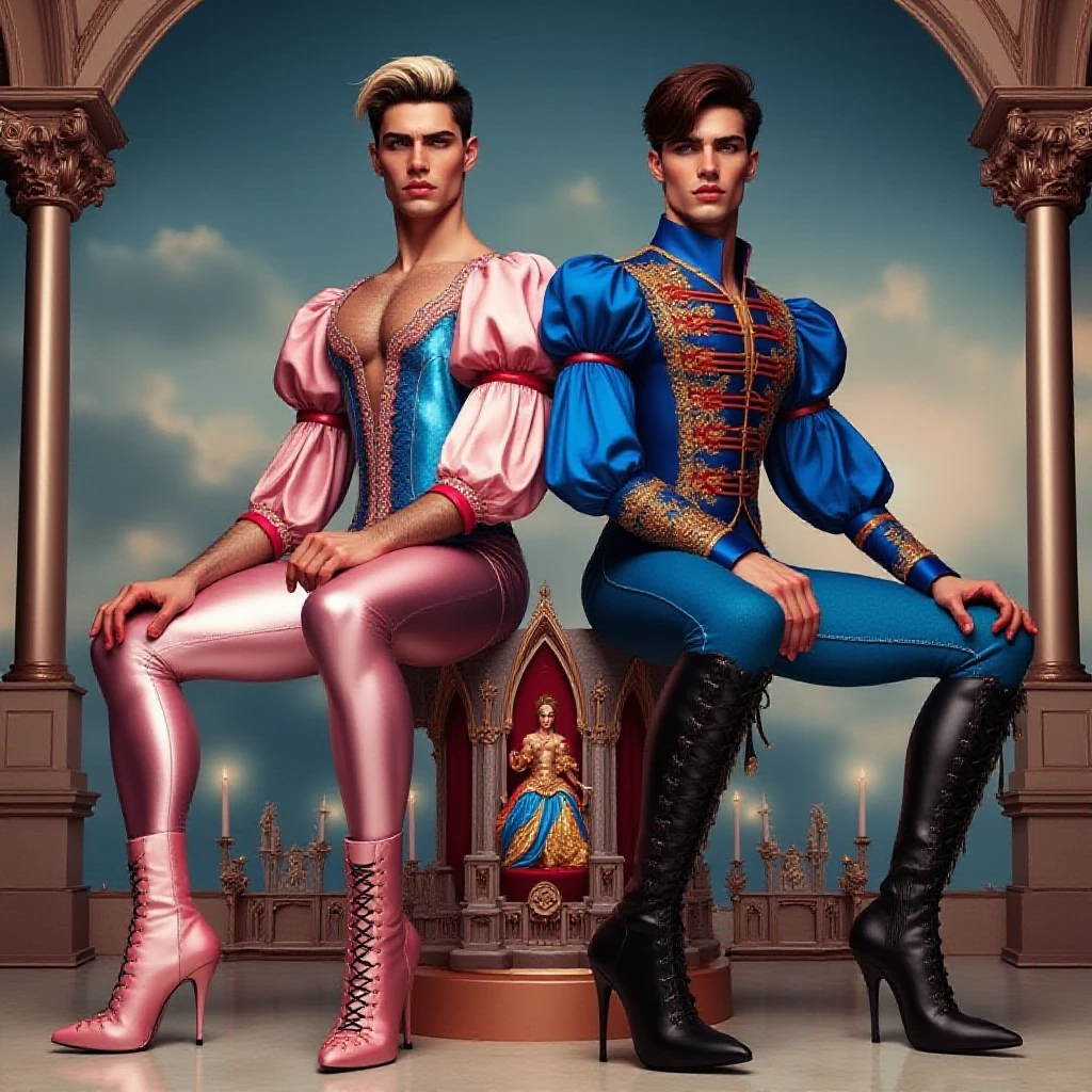 a surreal courtly photography, ultra-detailed, panoramic composition of subject and complete surrounding environment, handsome manly young topless christian hogue sitting on a throne, wears rich silks shorts and decorations, a crown on his head, Gold snake pattern tattoo , inspired by Cornelis Engebrechtsz, inspired by Nikolay Nikanorovich Dubovskoy, inspired by John Nelson Battenberg, inspired by Konstantin Westchilov, maximalist art nouveau, modern art nouveau, Artem Demura. Alphonse Mucha. Homem com asas de anjos