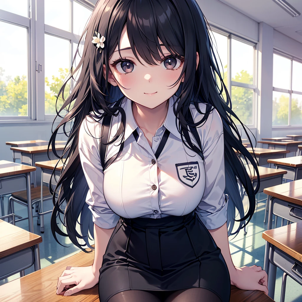 Kizi, Bblack hair, schoolar uniform, class room 