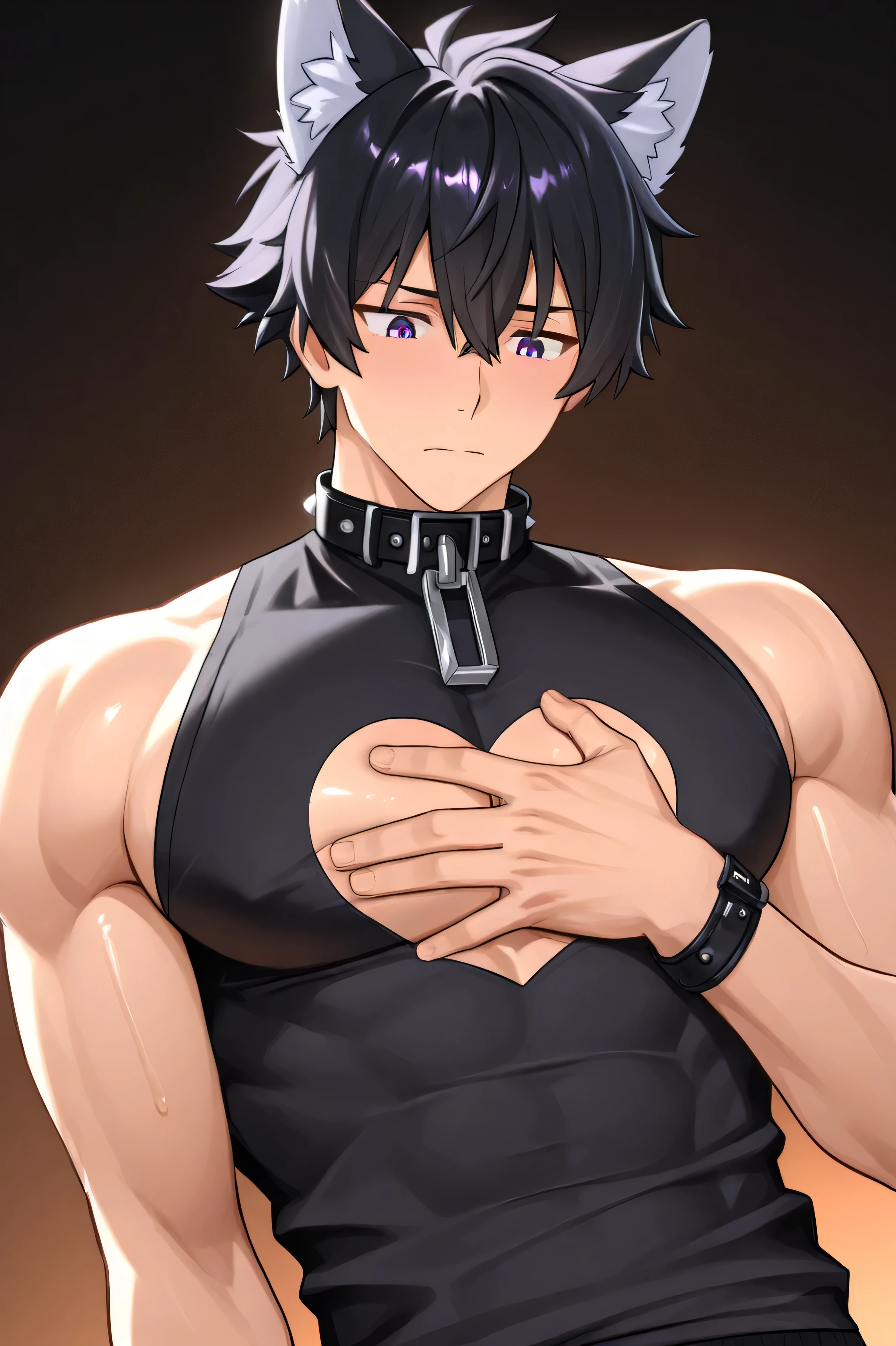 (25-year-old male:1.5) and (Black short hair) and (blue eyes)
(black) and (T-Shirts)、（looking at viewer:1.3),upper body、
shiny skin, masterpiece、Highest quality、
The background is the kitchen at night、frown、(alone:1.2)、Hands on hips