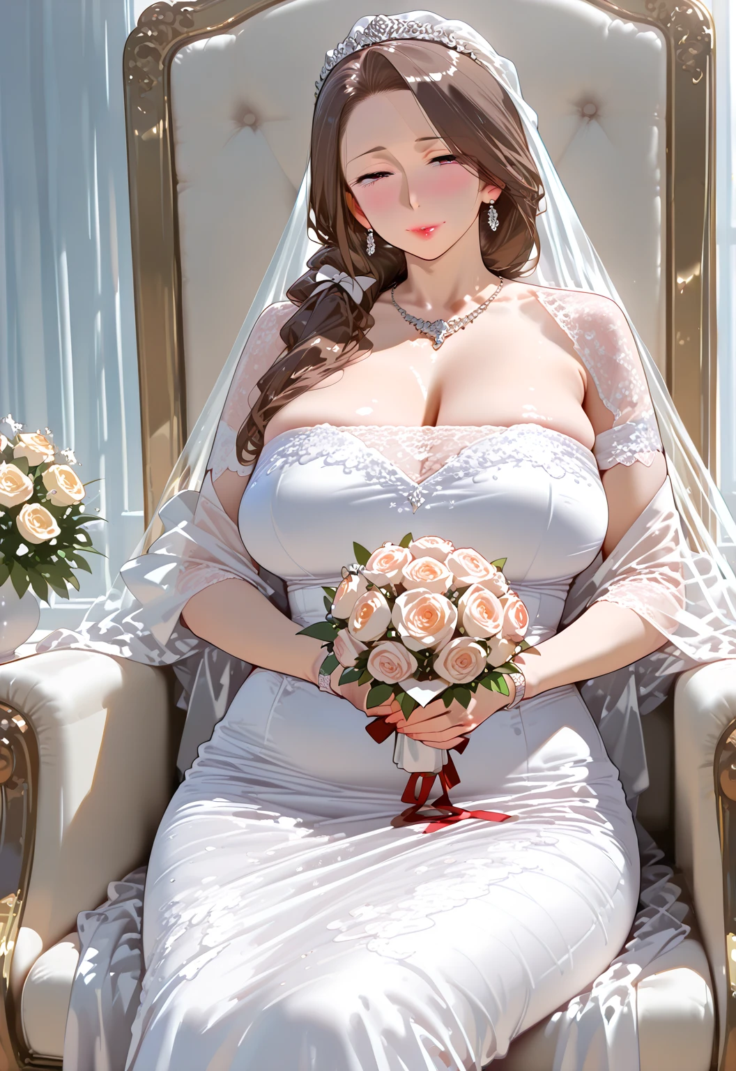 araffe woman in a white dress posing for a picture, wearing a cute white dress, curvy model, dressed in a beautiful white, wearing a wet white short dress, curvy hourglass figure, sexy dress, wearing white dress, thicc, beautiful full body shot, soft curvy shape, a beautiful woman in white, in a dress, Mature Woman, Looking at the audience, Attractive breasts,Sensual curves、bubble、Full Body Shot,Nightgown, Charming smile, Thick lips, plump lips, blush, Looking at the audience, Provocative expression, Beautiful Hairstyles, Cleavage, plump、Curvy Hips、Attractive face、Mischievous face、Sexy Lingerie、An inviting gaze、Expressing emotions、colored feather, Money Decoration, particle, Light, (masterpiece, highest quality, highest quality, Official Art, beautifully、aesthetic:1.2), (1 girl:1.3), Very detailed,(Fractal Art:1.1),(colorful:1.1)(Flowers:1.3),Most detailed, (Dynamic pose), (Shiny skin), (Many colors :1.4), ,(Earrings:1.4), (feather:1.4),masterpiece,Mr.々Hair style,Money Headband,Tulle covers the chest,Perfect balance, Detailed details of the garment,marble,cinematicLighting, Film Grain, contrast of Light and dark,High detail,(((Gorgeous Accessories))))、Openwork decoration,(((See-through dress)))、(((Anatomically correct body))) ,1 girl, (High resolution), (8k), (Very detailed), Perfect Face, Beautiful eyes and face, (((highest quality))), (Very detailed), Detailed face and eyes, Beautiful Eyes,(((Sexy pose))),Beautiful Eyes、Transparent double eyelids、(((Super gorgeous background)))、Bright Eyes,Money,diamond,gem,Body Chain,Luxury Accessories,beautifully、aesthetic,flower、(((Super gorgeous background)))、Bright Eyes