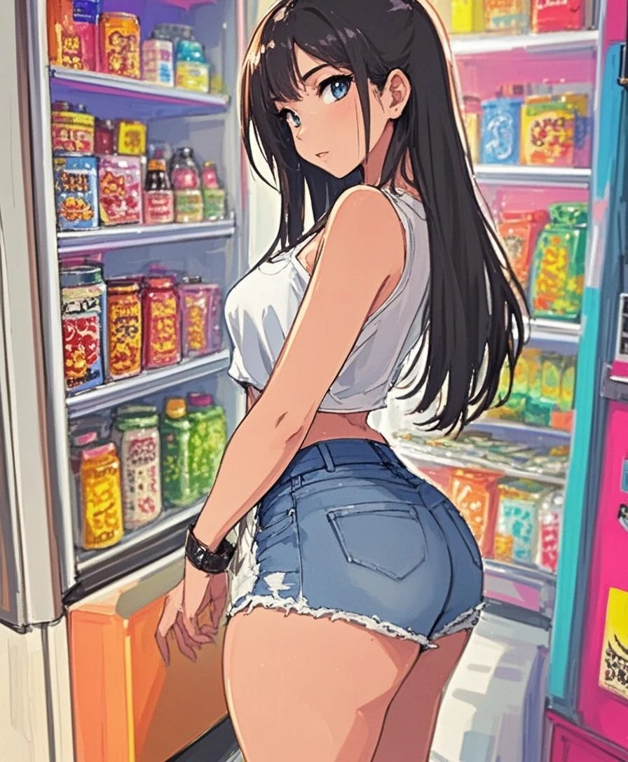Highest quality、super high quality、16K, Delicious breasts、Facial expressions are random、The place is a convenience store、 Hair color is random、The pose is without pants、The distance is random、Angles are random、Small face、Very delicate facial expressions、Delicate eye depiction、Highly detailed hair、Erotic、18-year-old female、Glowing Skin、Soft Skin、The only sexy Japanese woman、The clothes are random convenience store clerks、2 women、Sexy ass、The focus is on the butt