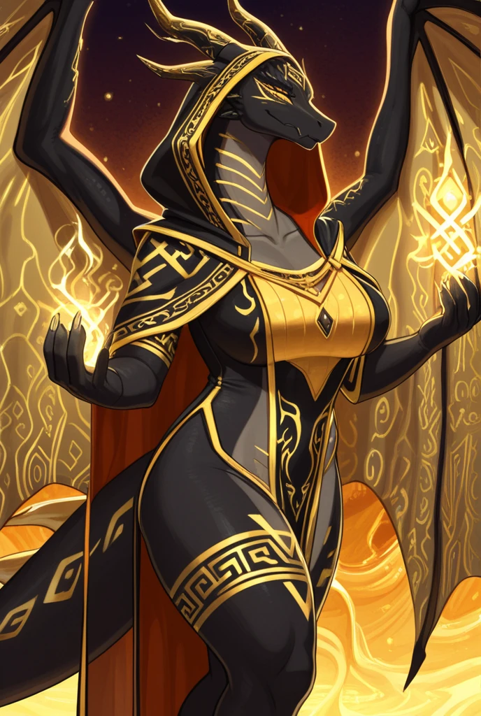 female anthro kulve taroth, beautiful, attractive, large breasts, thighs, golden scale mail dress, high detail 