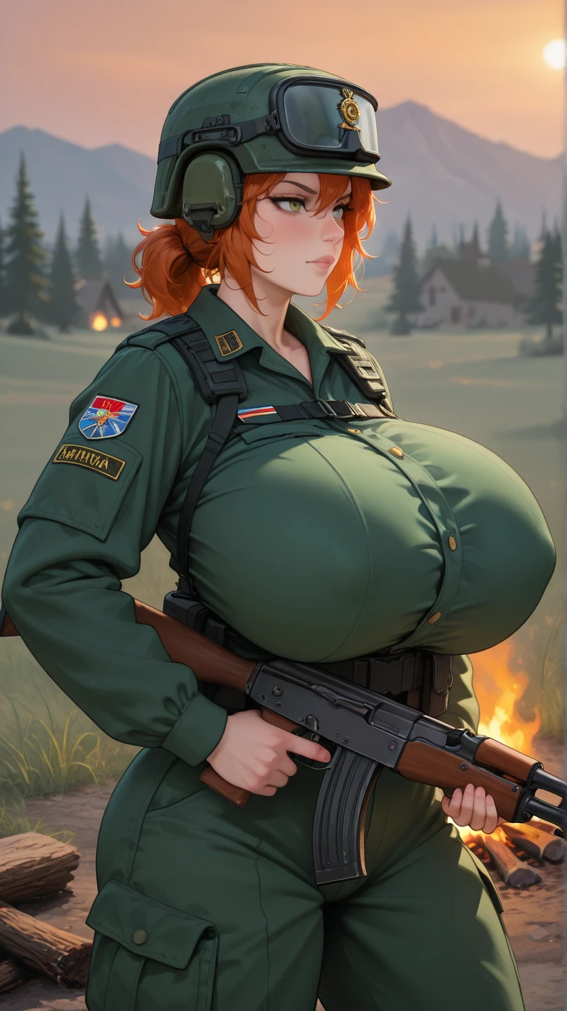 Solo, female, (((by bebebebebe))), standing, german shepherd, brown eye, huge breasts, in a forrest, day, dramatic lighting, wearing a ww1 german soldier uniform, holding a knife, huge ass, thick thighs, biplanes flying on the sky,